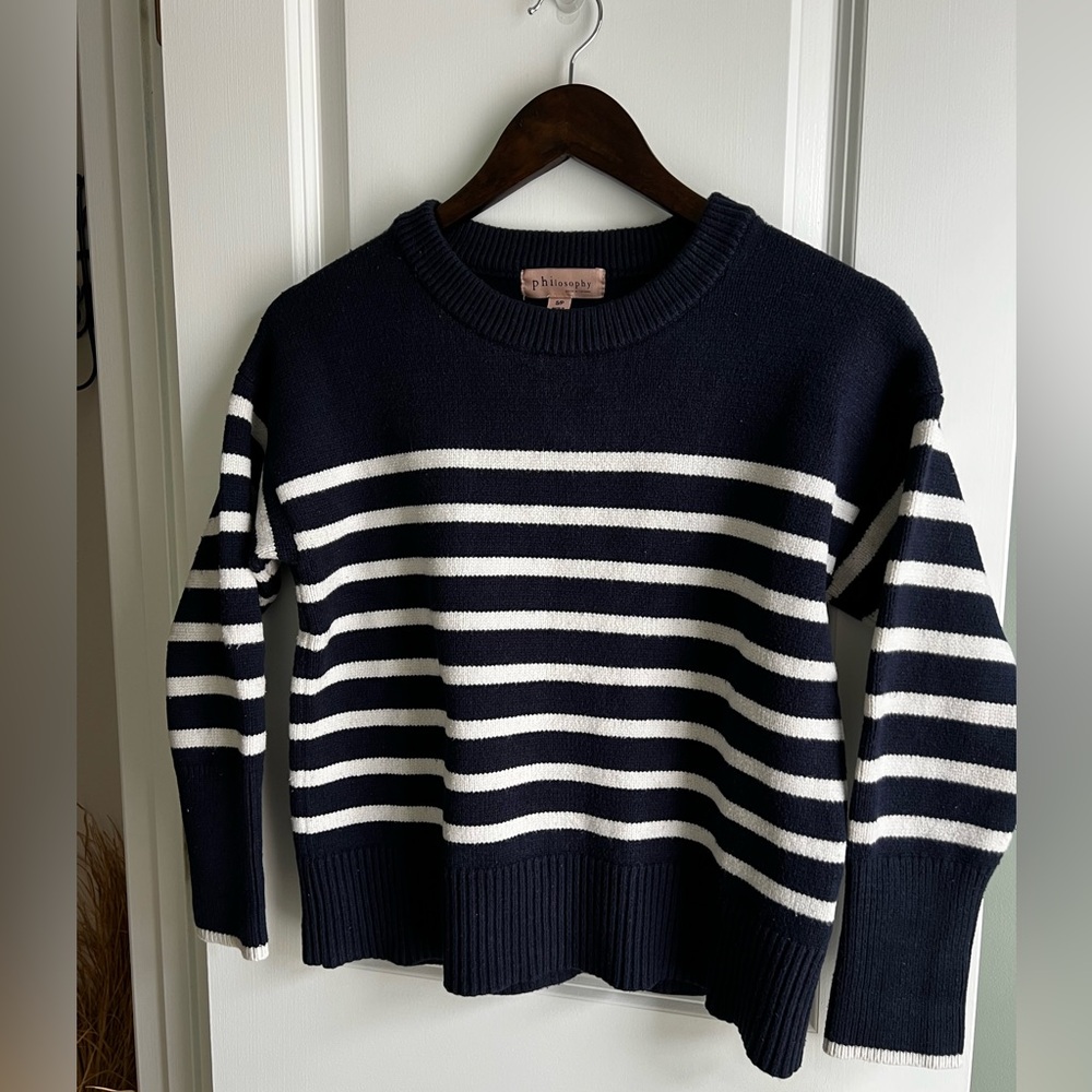 Philosophy Nautical Stripe Knit Pullover - Navy/White - Size SP